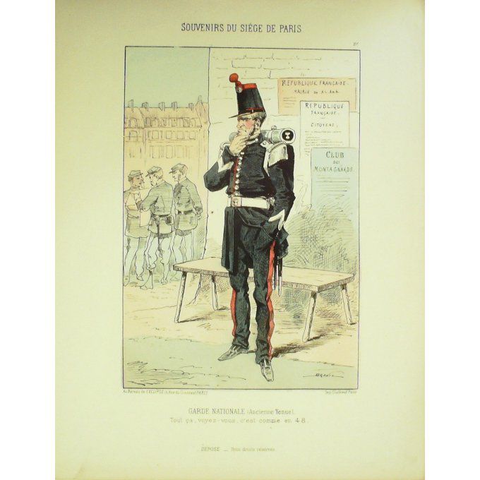 DRANER-GARDE NATIONALE-LITHO signée -SOUVENIRS du SIEGE de PARIS-1870