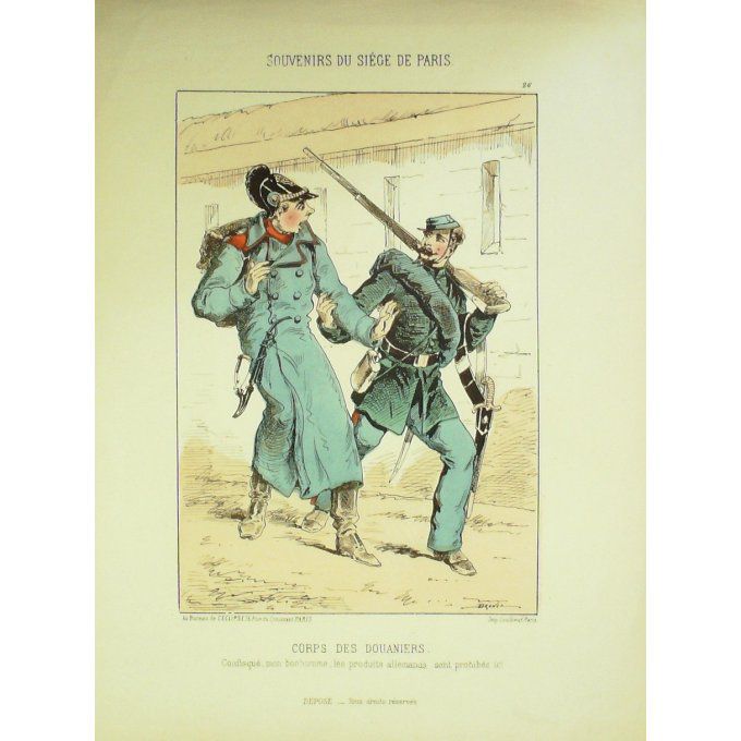 DRANER-DOUANIERS-LITHO signée -SOUVENIRS du SIEGE de PARIS-1870