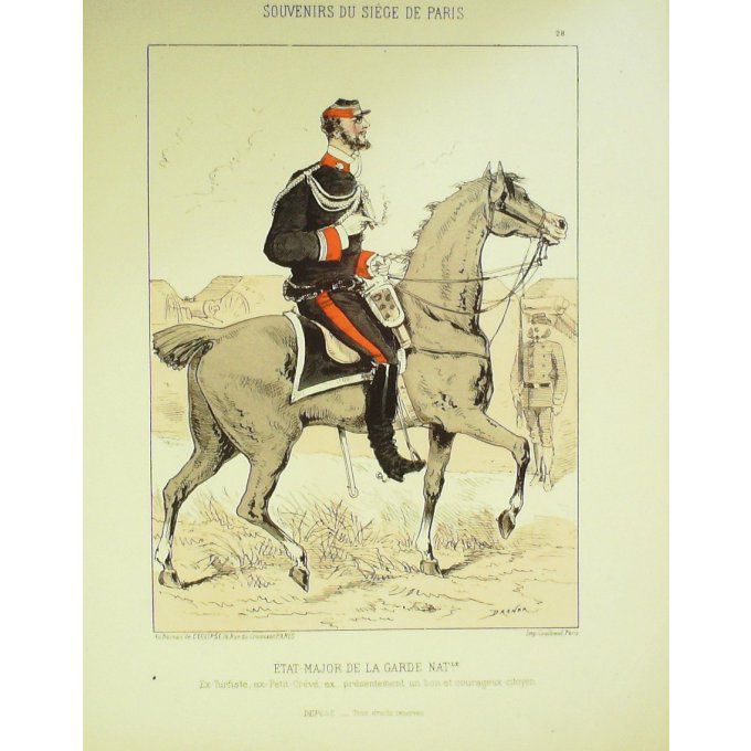 DRANER-ETAT MAJOR CAVALIER-LITHO signée-SOUVENIRS du SIEGE de PARIS-1870