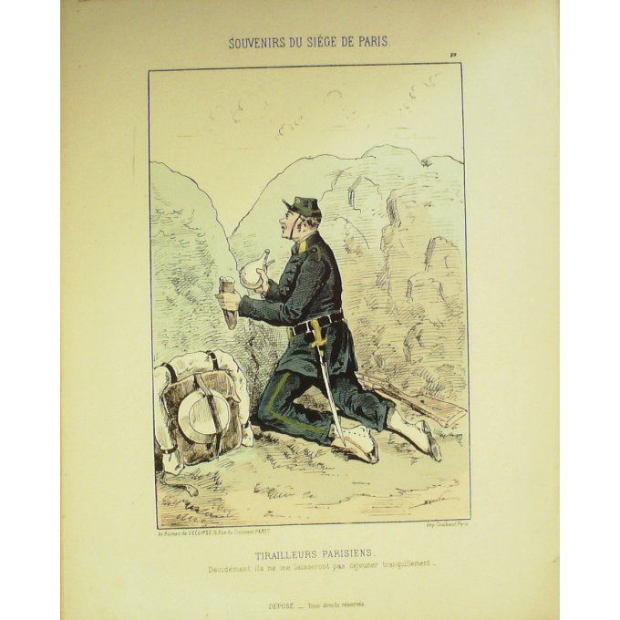 DRANER-TIRAILLEUR PARISIEN-LITHO signée-SOUVENIRS du SIEGE de PARIS-1870