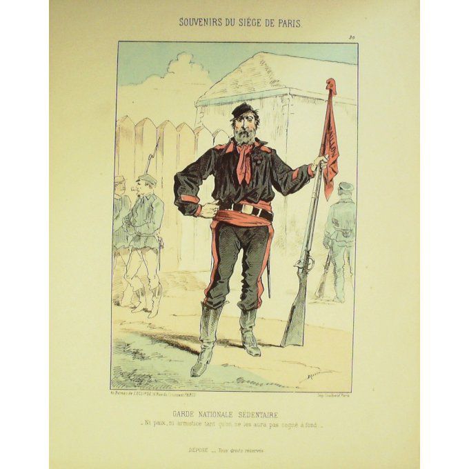 DRANER-GARDE NATIONALE-LITHO signée-SOUVENIRS du SIEGE de PARIS-1870