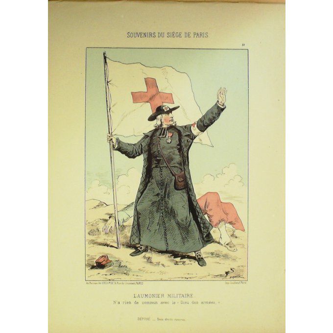 DRANER-AUMONIER MILITAIRE-LITHO signée-SOUVENIRS du SIEGE de PARIS-1870