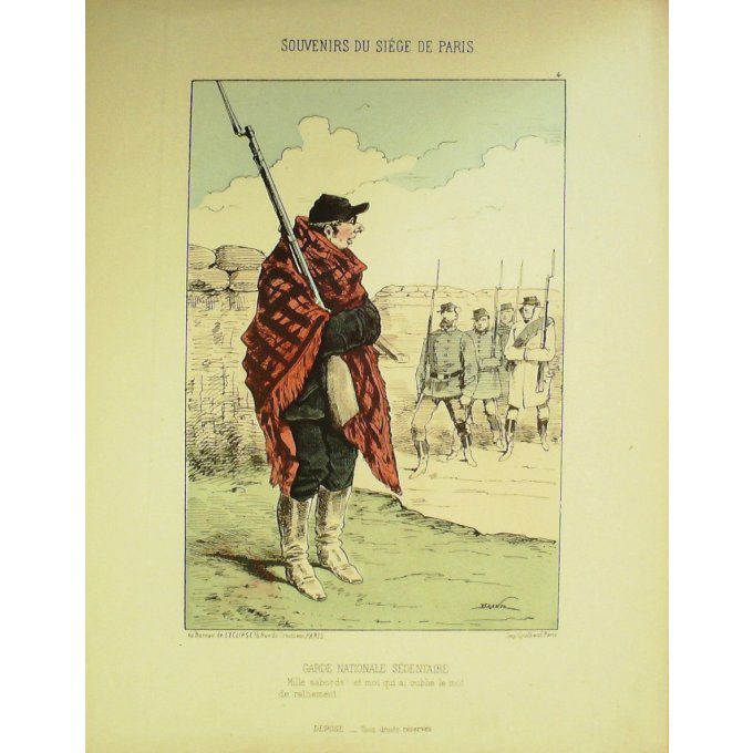 DRANER-HUSSARDS-LITHO signée DRANER-SOLDATS d'la REPUBLIQUE-1870