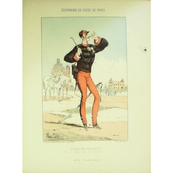 DRANER-ECLAIREUR FRANCHETTI-LITHO signée -SOUVENIRS du SIEGE de PARIS-1870
