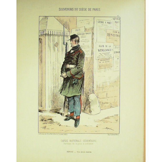 DRANER-GARDE NATIONALE-LITHO signée-SOUVENIRS du SIEGE de PARIS-1870