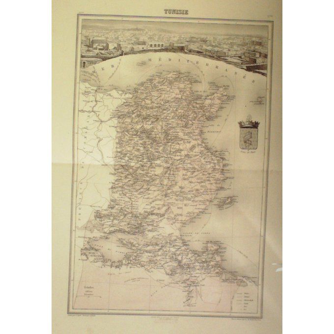 Carte Tunisie Graveur Lecoq Waltner Barbier 1868
